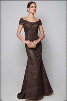 Alyce Paris 27613 Twisted Off Shoulder Jacquard Gown