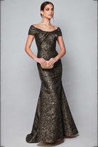 Alyce Paris 27613 Twisted Off Shoulder Jacquard Gown