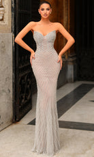 Chic and Holland HF110451 - Strapless Glitter Beaded Gown - Silhouette Dresses