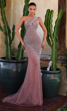 Chic and Holland HF110455 - One Shoulder Beaded Sheer Gown - Silhouette Dresses