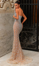 Chic and Holland HF110459 - V-Neck Beaded Lattice Illusion Gown - back view