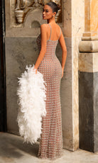 Chic and Holland HF110461 - Deep V-Neck Beaded Gown with Shawl - back view
