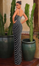 Chic and Holland HF110462 - Column Skirt V-Neck Beaded Gown - back view