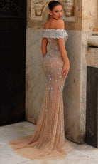 Chic and Holland HF110463 - 3D Floral Off Shoulder Beaded Gown - back view