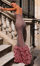 Chic and Holland HF110474 - 3D Floral Hem Sleeveless Evening Gown - back view