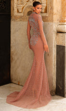 Chic and Holland HF110477 - Beaded Ornate Illusion Sleeve Gown - back view