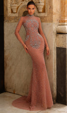 Chic and Holland HF110477 - Beaded Ornate Illusion Sleeve Gown - Silhouette Dresses