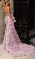 Chic and Holland HF110491 - Beaded Sweetheart Dress with Ruffle Cape - back view