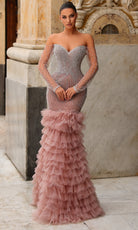 Chic and Holland HF110493 - Beaded Sweetheart Ruffle Trumpet Dress - Silhouette Dresses