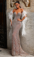 Chic and Holland HF110495 - Metallic Beaded Plunging Sweetheart Gown - Silhouette Dresses