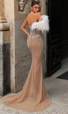 Chic and Holland HF110501 - Feather Accent Off Shoulder Gown - back view