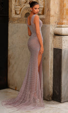 Chic and Holland HF110504 - Plunging V-Neck Slit Sheath Gown - back view