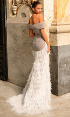 Chic and Holland HF110508 - Plunging Off Shoulder Gown with Feathers - back view