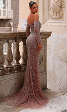 Chic and Holland HF110514 - Off Shoulder Illusion Keyhole Gown - back view
