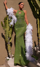 Chic and Holland HF110520 - Glitter Halter Neck Gown with Cutouts - Silhouette Dresses