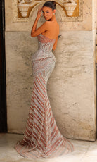 Chic and Holland HF110525 - Sweetheart Neck Peplum Evening Gown - back view