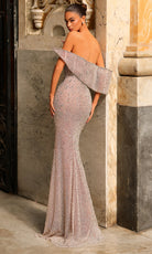 Chic and Holland HF110527 - Off Shoulder Fitted Beaded Gown - back view