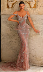 Chic and Holland HF110543 - Deep V-Neck Sheath Dress with Peplum - Silhouette Dresses