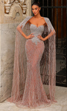 Chic and Holland HF110550 - Strapless Beaded Dress with Sheer Cape - Silhouette Dresses