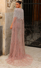 Chic and Holland HF110550 - Strapless Beaded Dress with Sheer Cape - back view