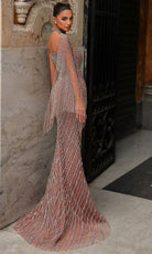 Chic and Holland HF110559 - Deep Sweetheart Evening Dress with Cape - back view