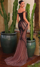 Chic and Holland HF110560 - Geometric Beaded Off Shoulder Dress - back view