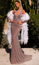 Chic and Holland HF110561 - Backless Beaded Lattice Evening Dress - Silhouette Dresses