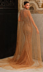 Chic and Holland HF110562 - Sheer Cape Plunging Neckline Dress - back view