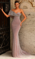 Chic and Holland HF110565 - Asymmetrical Neck Empire Waist Dress - Silhouette Dresses