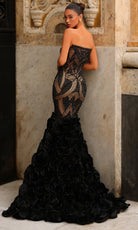 Chic and Holland HF110573 - Floral Trumpet Strapless Evening Dress - back view
