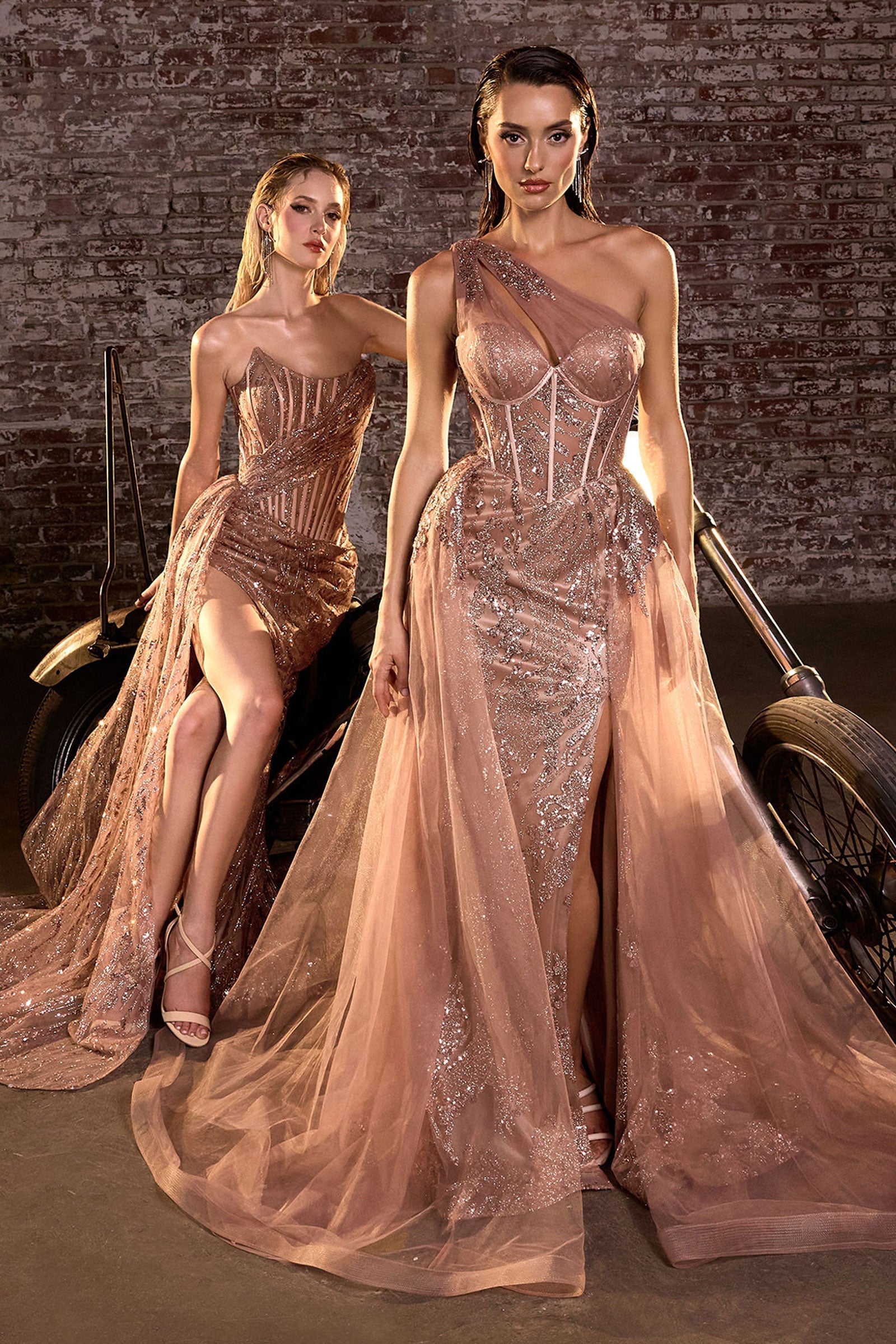 Ladivine J869 - Asymmetric Glitter Sequin Prom Gown