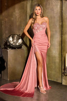Ladivine J875 - Embroidered Illusion Corset Prom Dress