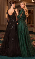 Ladivine J883 - Three-Quarter Sleeve Embroidered Gown