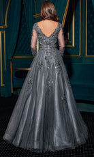 Ladivine J883 - Three-Quarter Sleeve Embroidered Gown