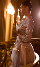 Ladivine J883 - Three-Quarter Sleeve Embroidered Gown