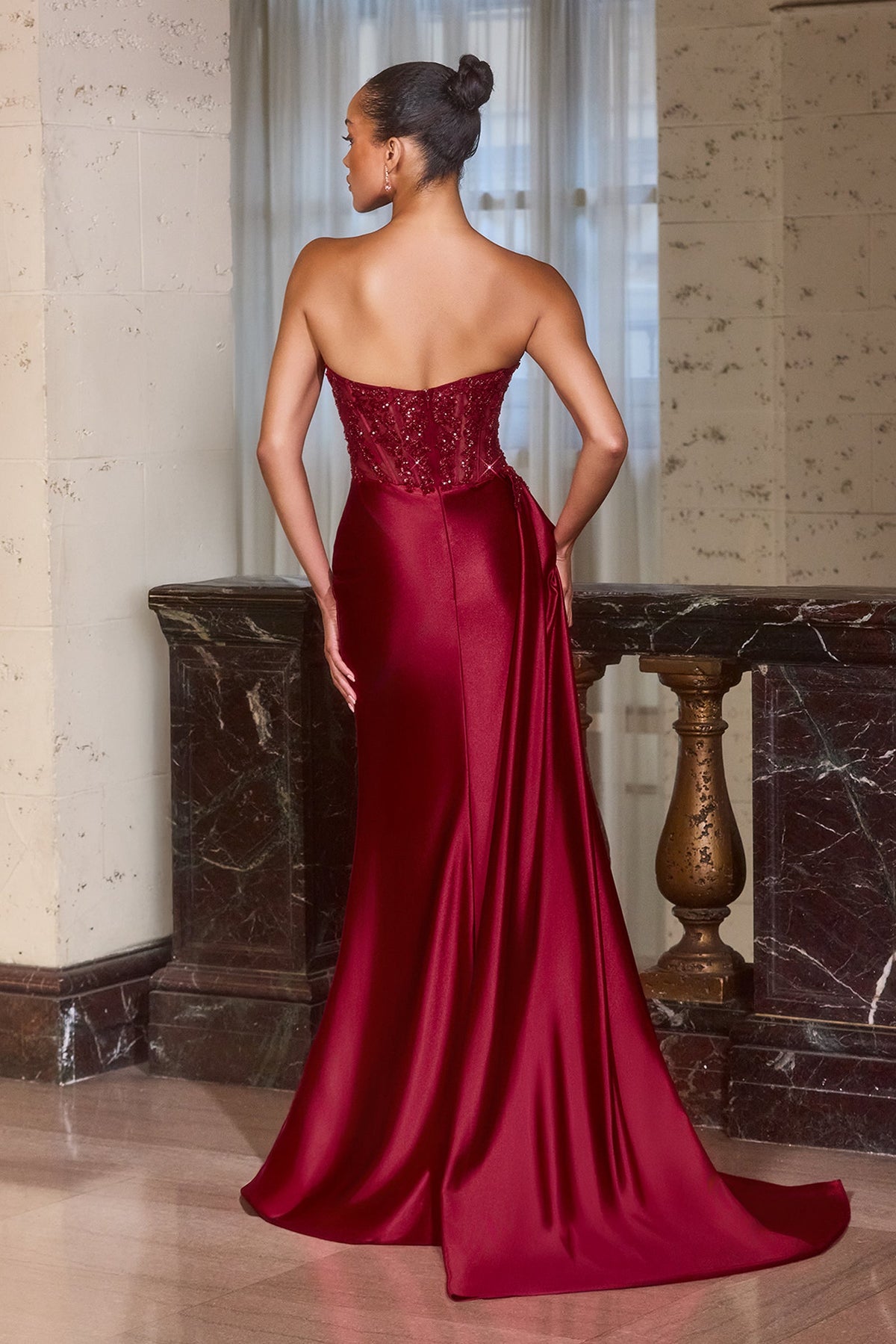Ladivine J887 - Sequin Corset Satin Evening Gown