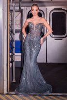 Ladivine KV1129 - Crystal Embellished Strapless Mermaid Gown