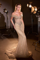Ladivine KV1130 - Off-Shoulder Beaded Mermaid Gown