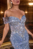 Ladivine KV1130 - Off-Shoulder Beaded Mermaid Gown