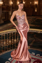 Ladivine KV1132 - Beaded Satin Prom Dress