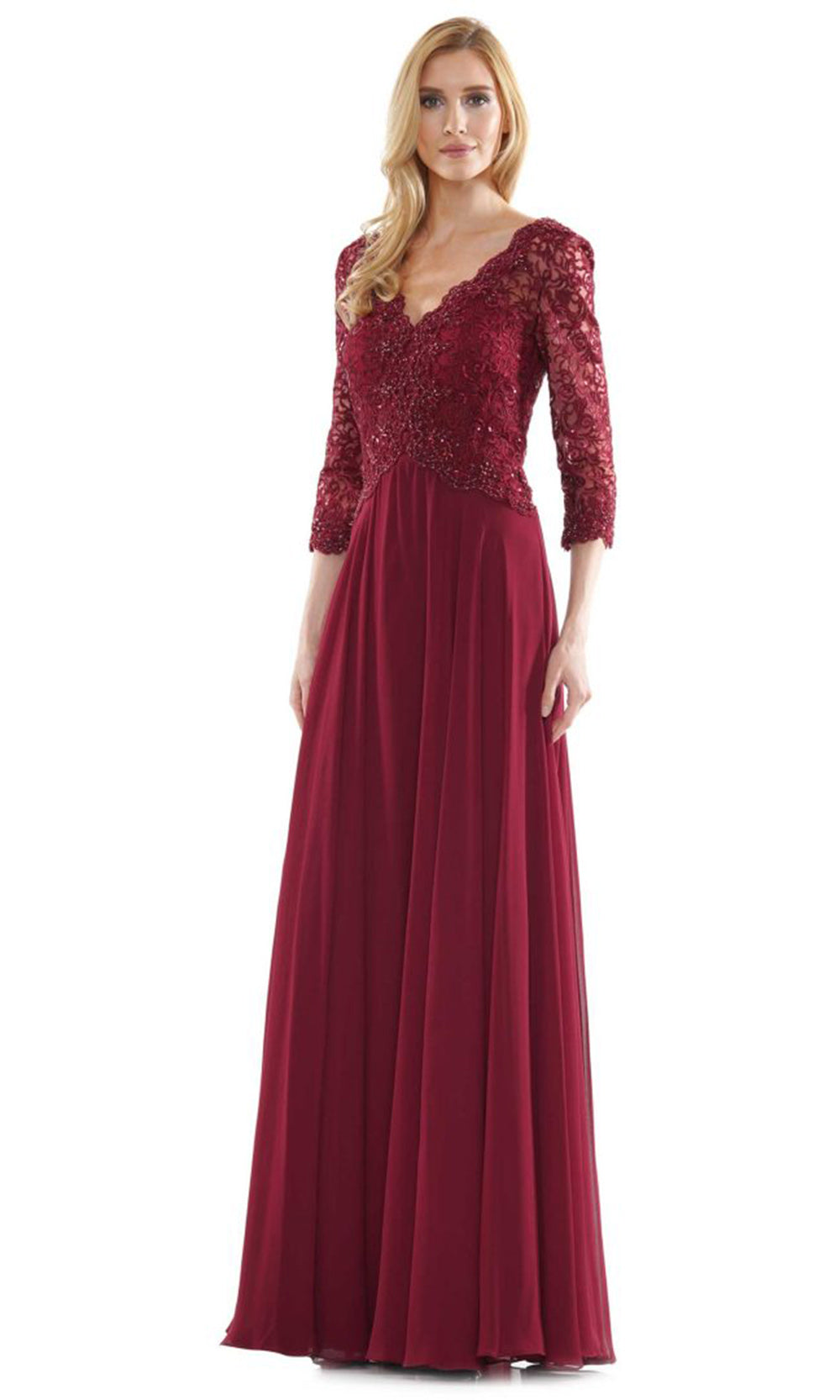 Marsoni by Colors M225-1 - Scalloped V-Neckline Chiffon Formal Gown - detail view
