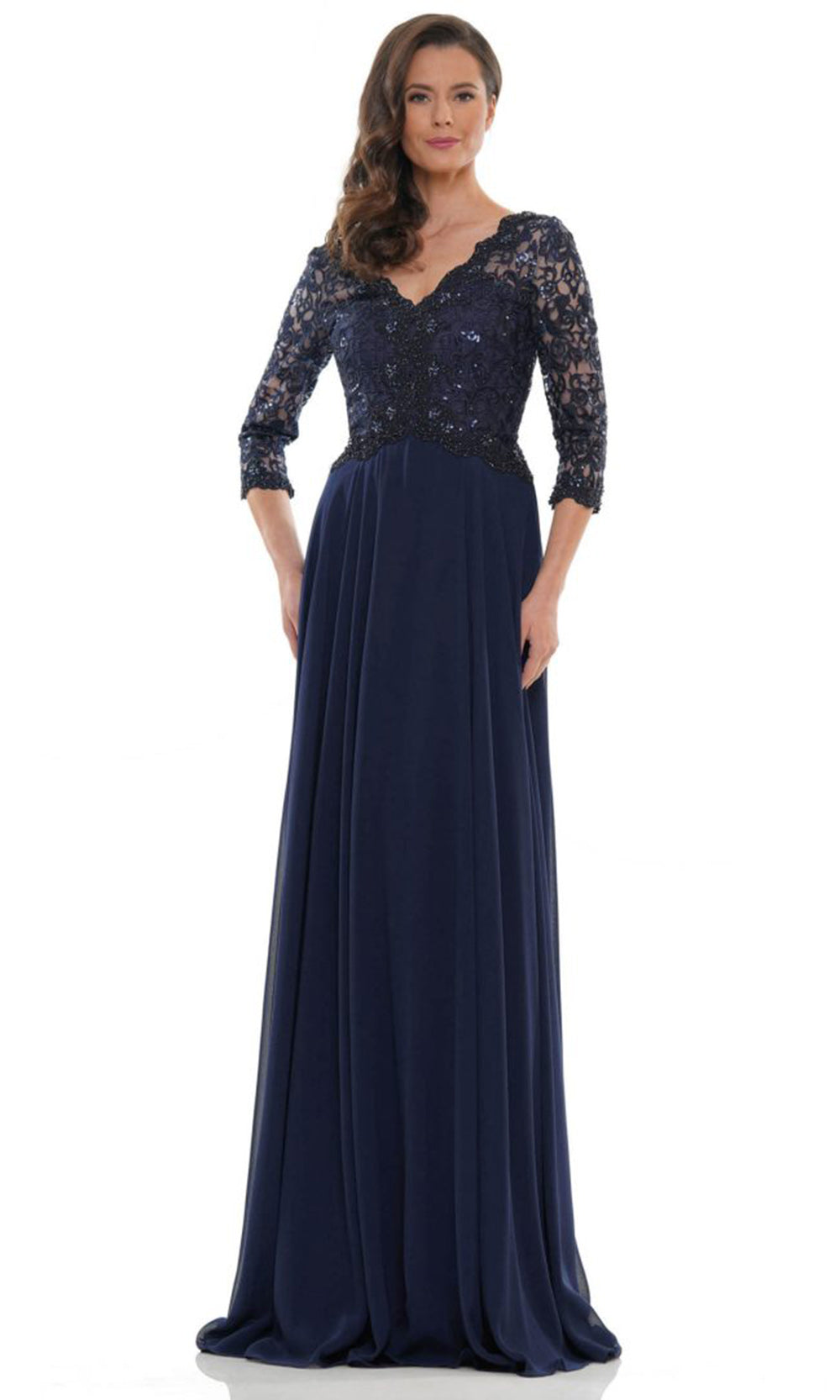 Marsoni by Colors M225-1 - Scalloped V-Neckline Chiffon Formal Gown - designer mother of the bride dress at Silhouette Dresse