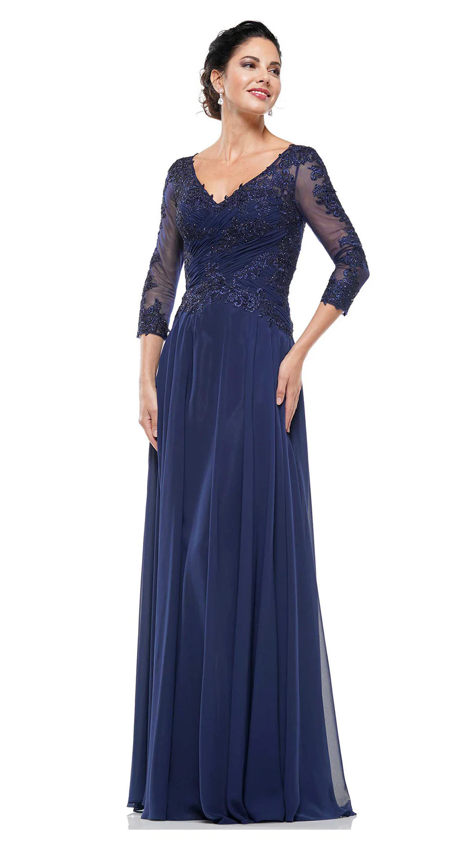 Marsoni by Colors - M237 V-Neck Beaded Lace Applique Chiffon Dress - view 7