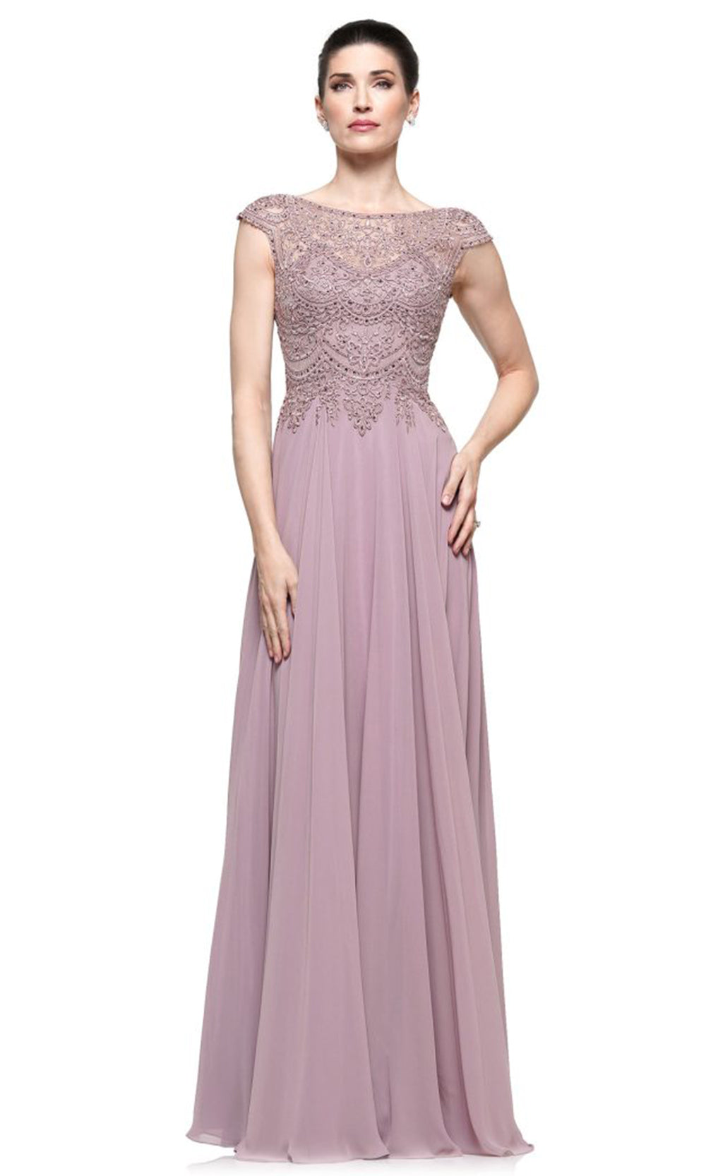 Marsoni by Colors - M238 Beaded Applique A Line Chiffon Dress - view 12