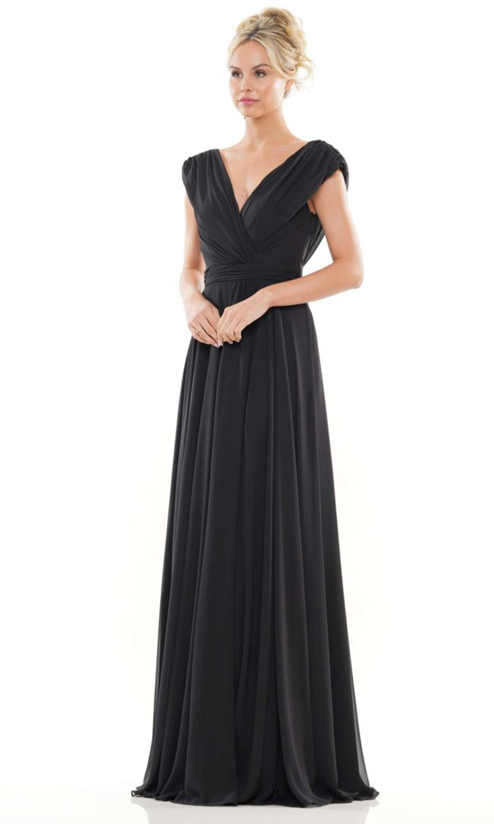 Marsoni by Colors M251-1 - Chiffon A-Line Gown with Gathered Sleeves - designer formal gown at Silhouette Dresses