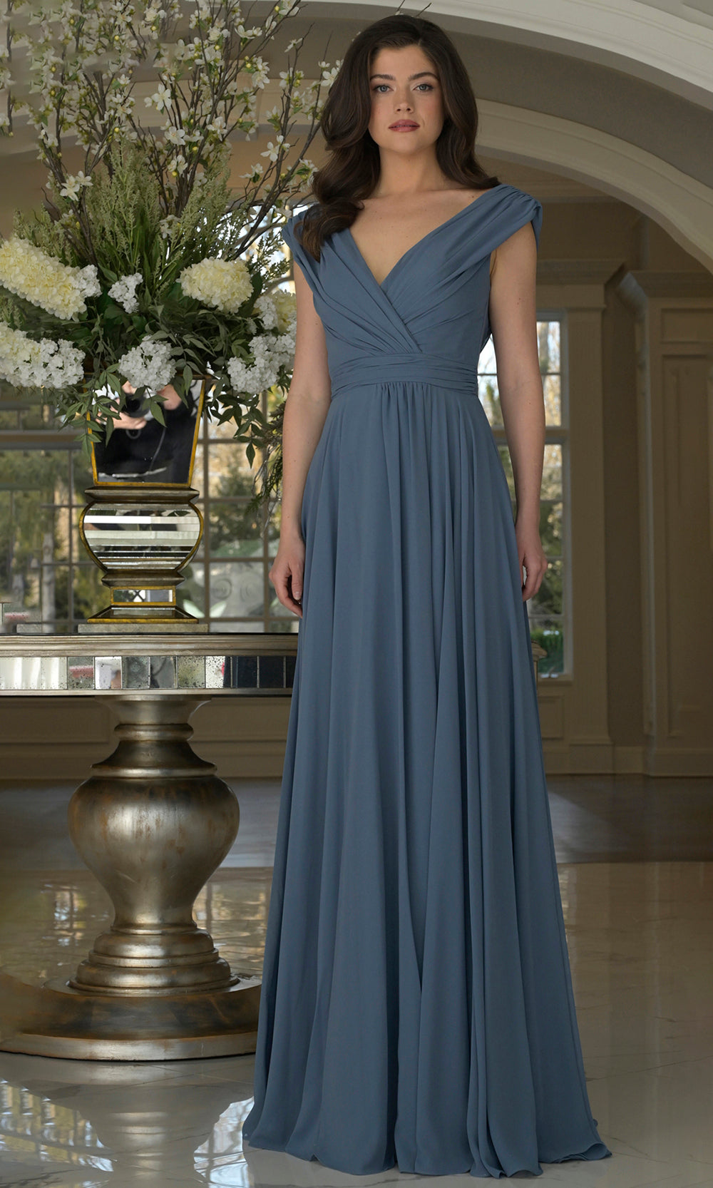 Marsoni by Colors - M251 Gathered V Neck Off Shoulder A-Line Gown - Silhouette Dresses