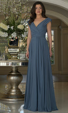 Marsoni by Colors - M251 Gathered V Neck Off Shoulder A-Line Gown - Silhouette Dresses