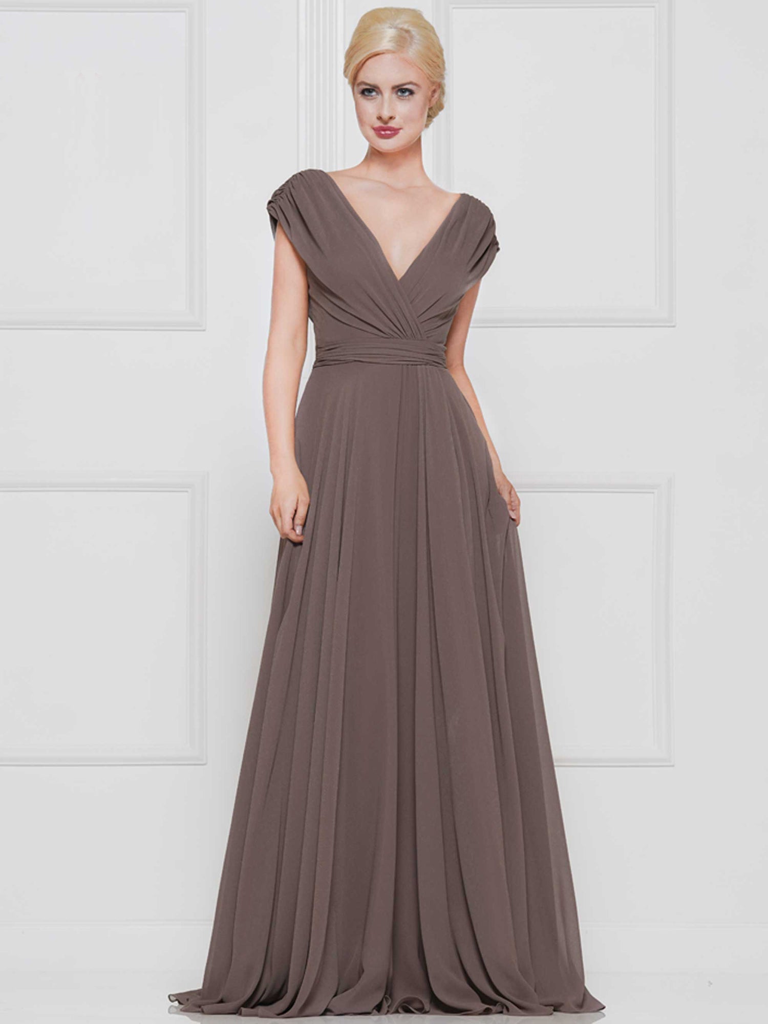 Marsoni by Colors - M251 Gathered V Neck Off Shoulder A-Line Gown