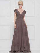 Marsoni by Colors - M251 Gathered V Neck Off Shoulder A-Line Gown