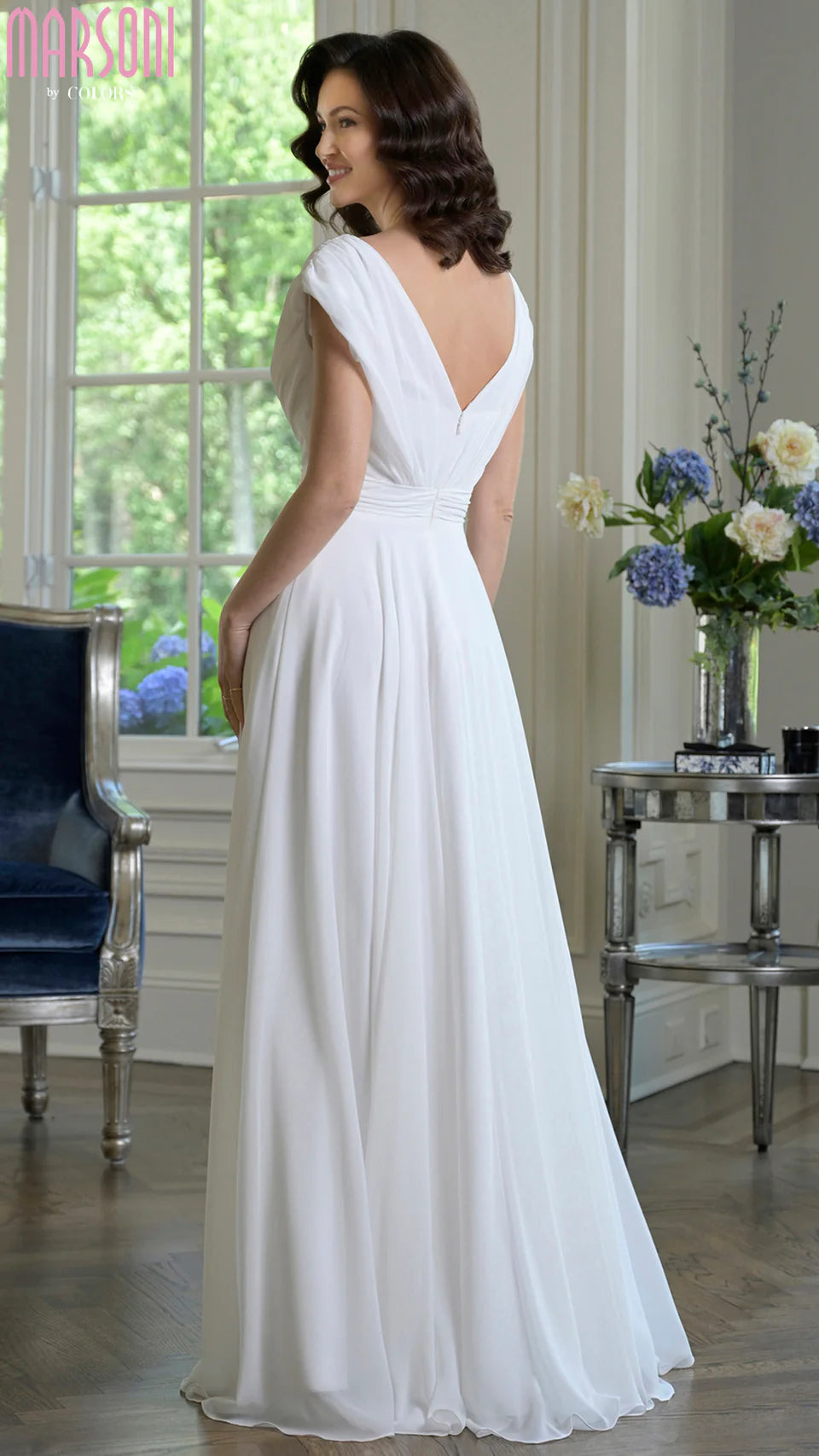 Marsoni by Colors - M251 Gathered V Neck Off Shoulder A-Line Gown - Silhouette Dresses